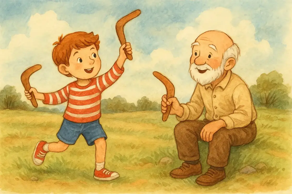 Illustration for the Chinese story “Benny and the Boomerang”