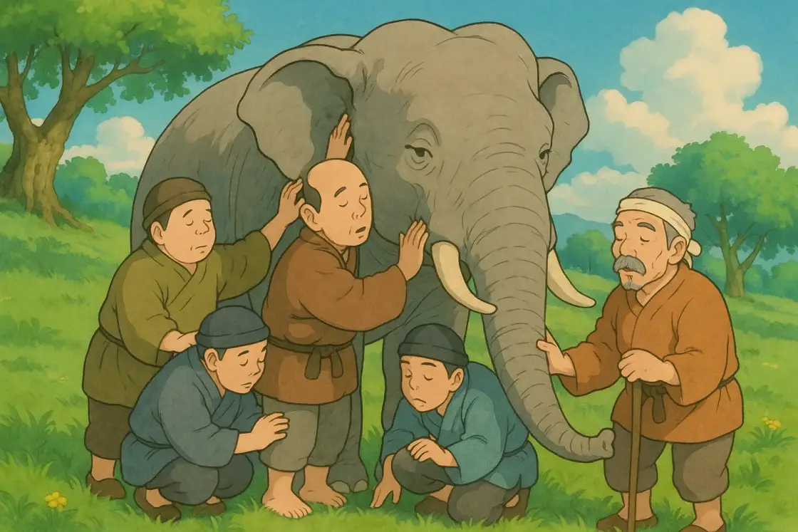 Illustration for the Chinese story “Blind Men Touching the Elephant”
