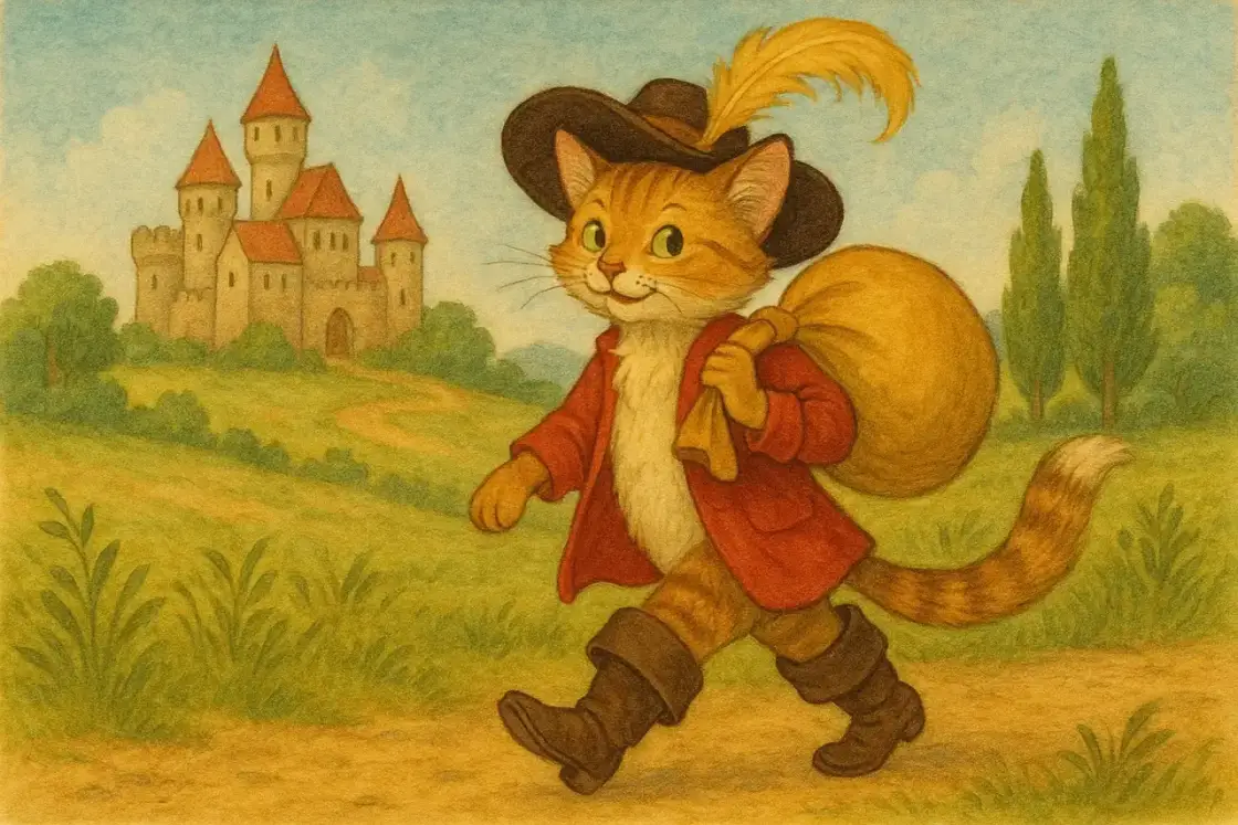 Illustration for the Chinese story “The Cat in Boots”