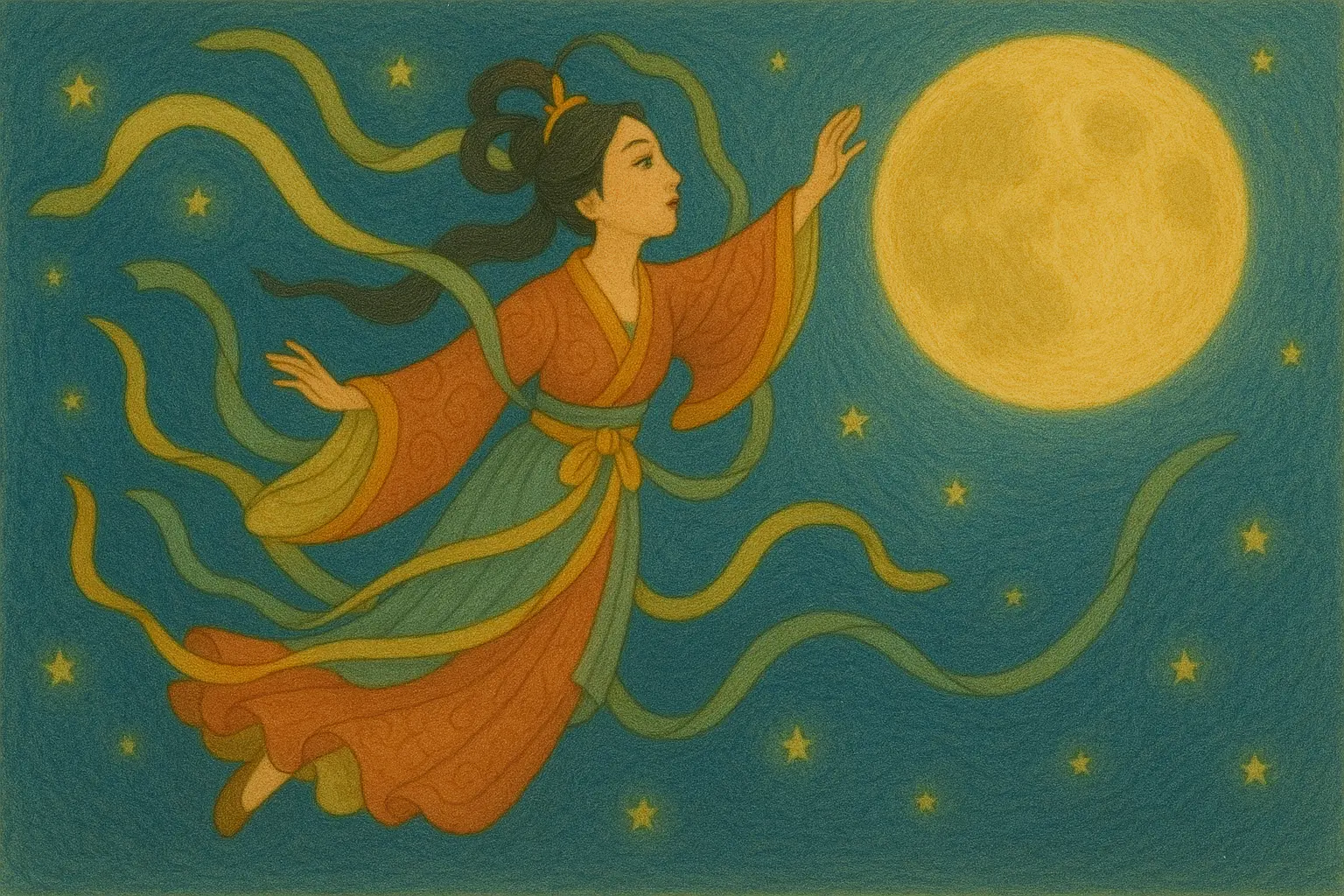 Chang'e Flies to the Moon Illustration
