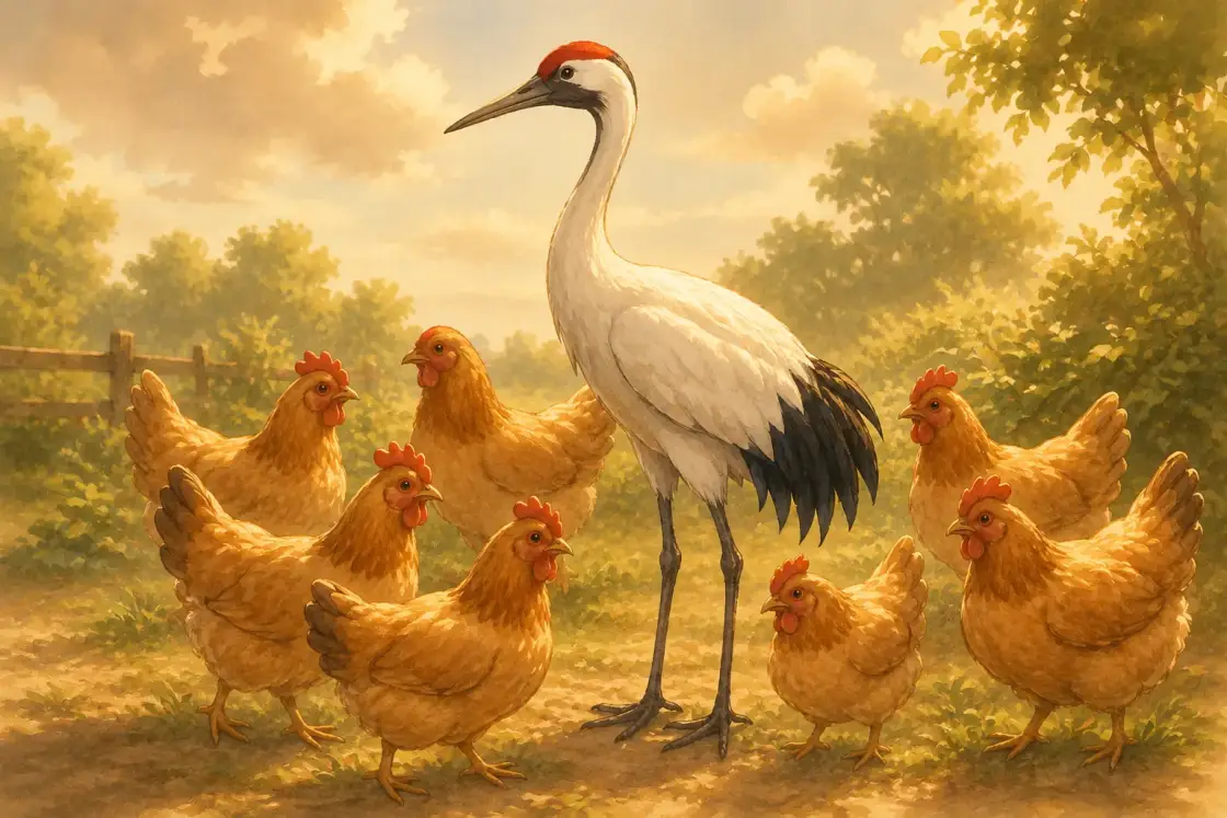 Illustration for the Chinese story “The Crane Among Chickens”