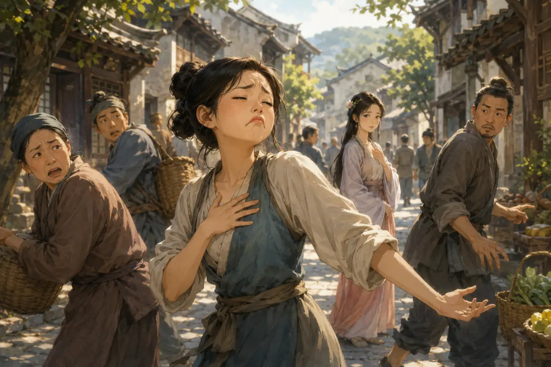 Illustration for the Chinese story “Dongshi Copies a Frown”
