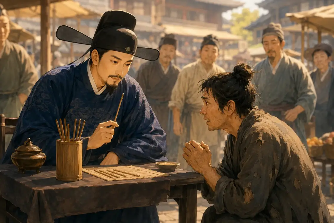 Illustration for the Chinese story “Fifteen Strings of Cash (Part 1)”