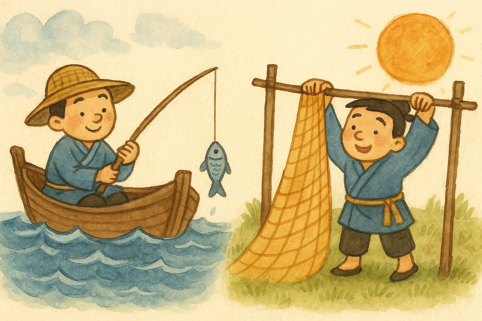 Three Days Fishing, Two Days Drying Nets Illustration