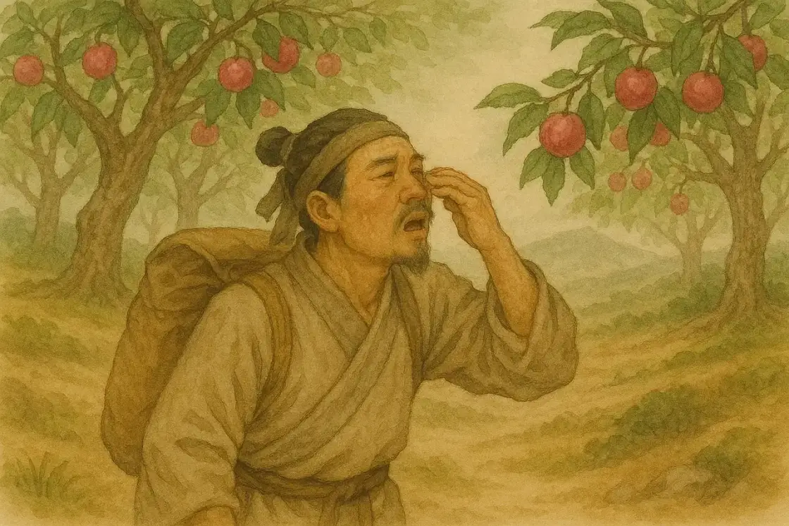 Illustration for the Chinese story “Cao Cao and the Plum Trees”