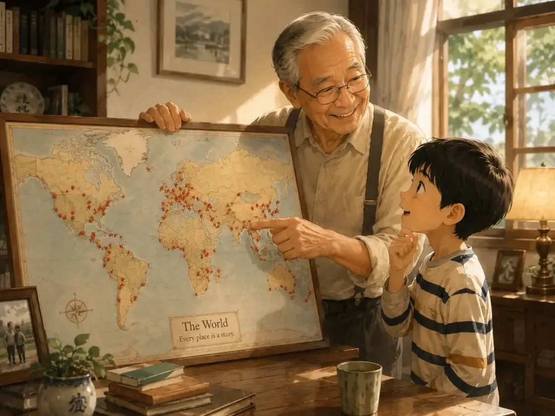 Illustration for the Chinese story “Grandpa's Map (Part 1)”