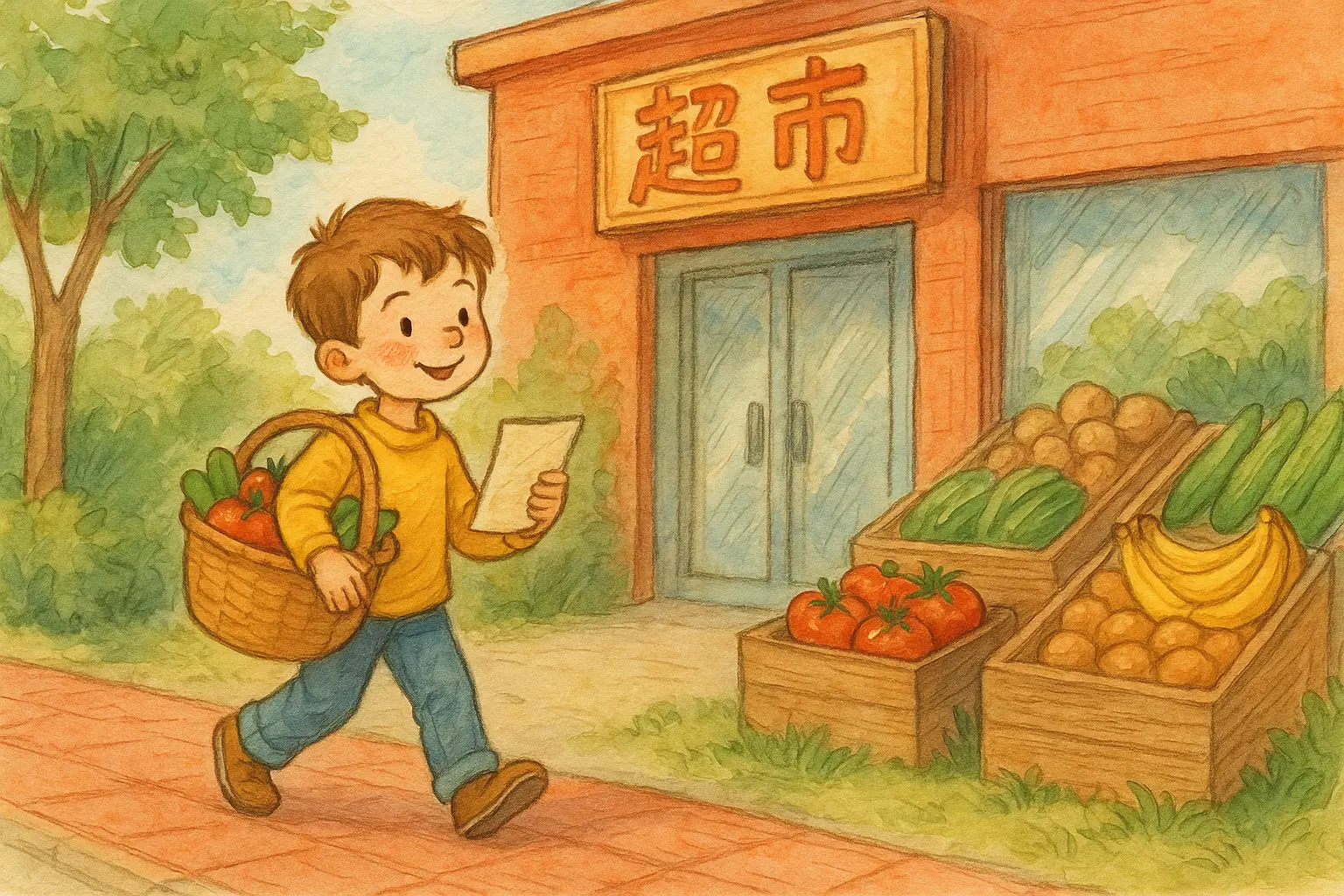 Going to buy groceries Illustration