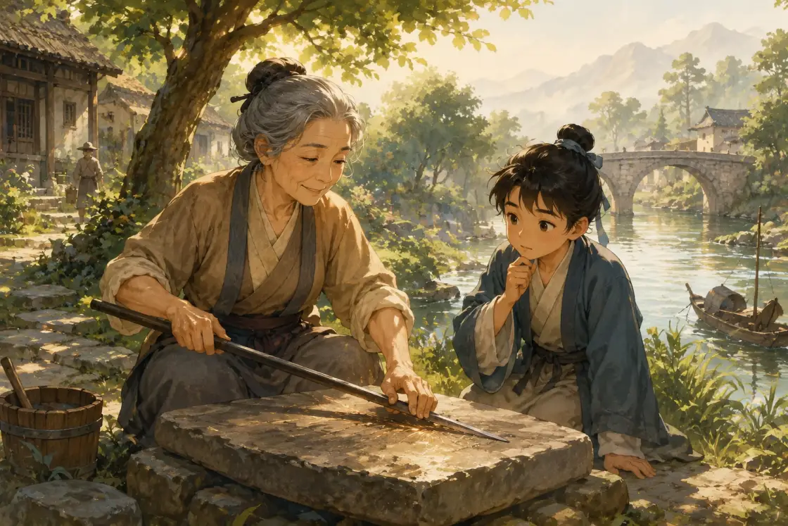 Illustration for the Chinese story “The Iron Rod and the Needle”