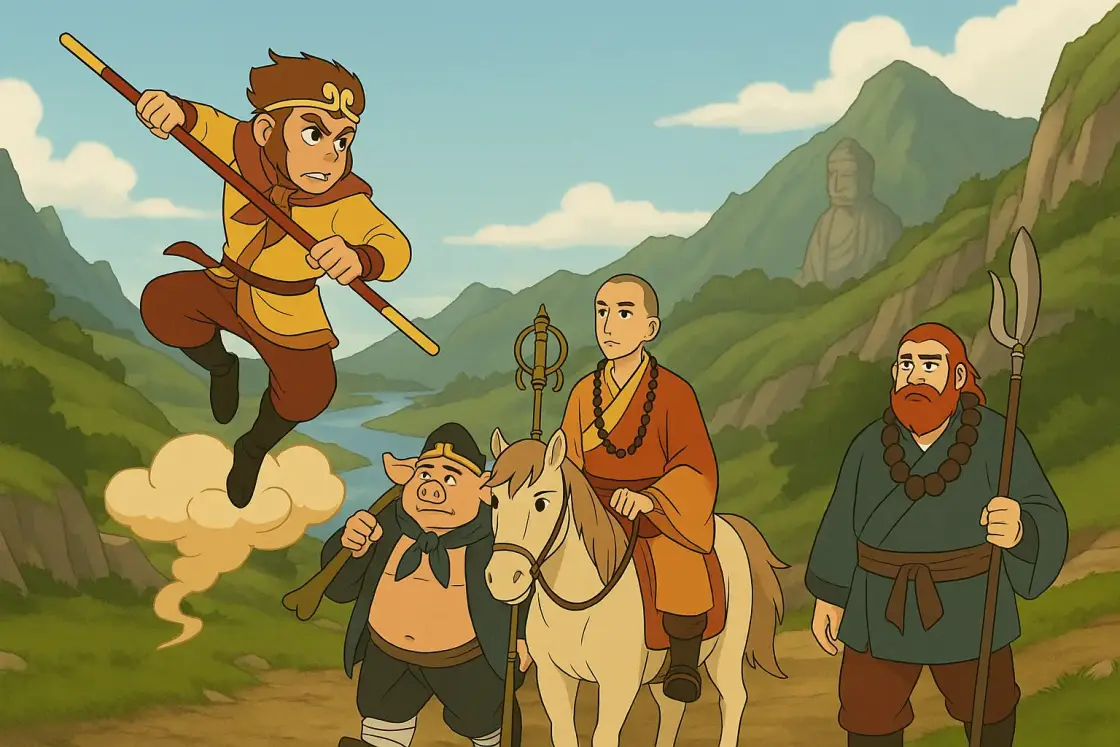 Illustration for the Chinese story “Chapter 8: The Clever Battle with the Red Boy”