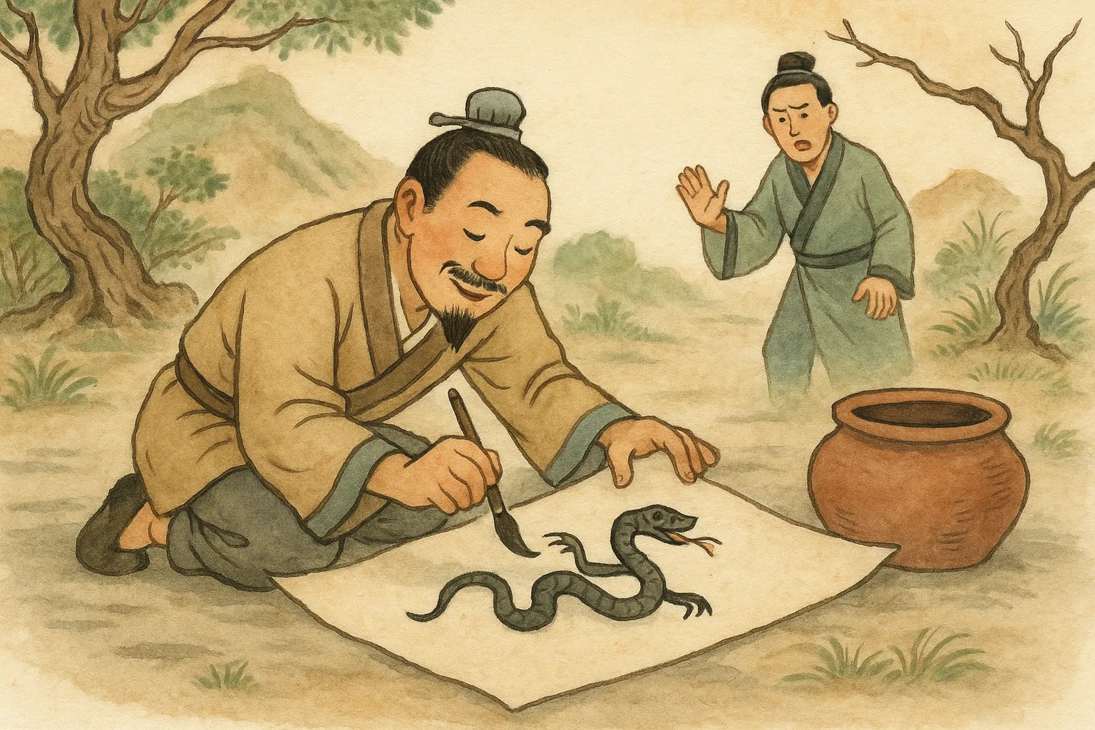 Drawing a Snake and Adding Feet Illustration