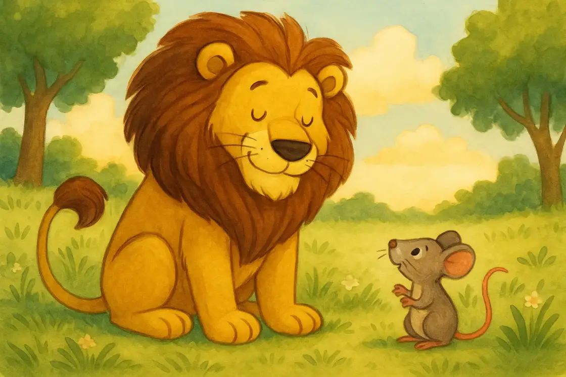 Illustration for the Chinese story “The Lion and the Mouse”