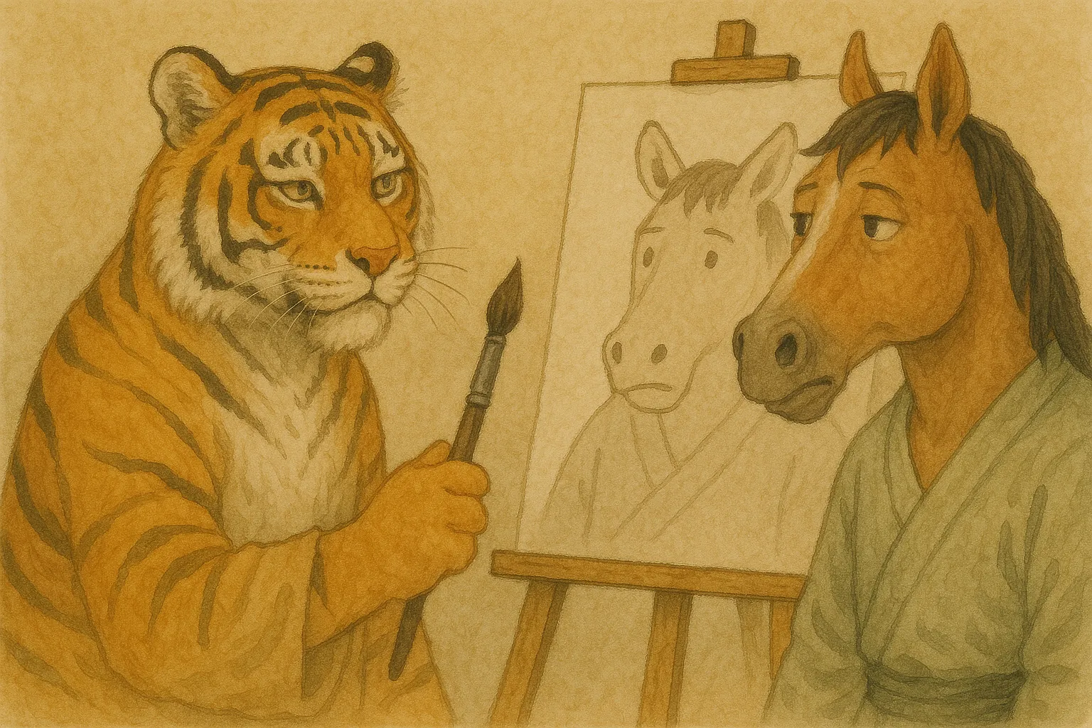 The Painter and the Horse-Tiger Illustration
