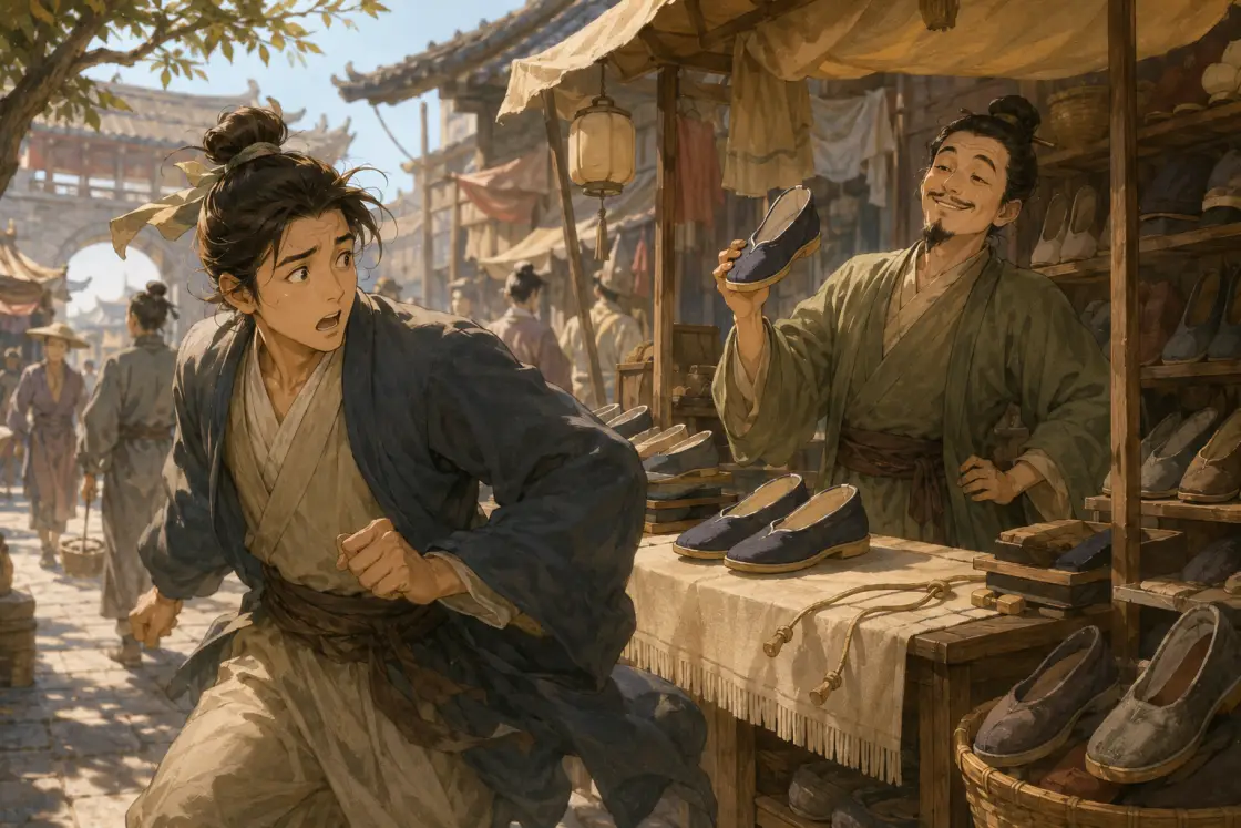 Illustration for the Chinese story “The Man Who Measured His Feet”
