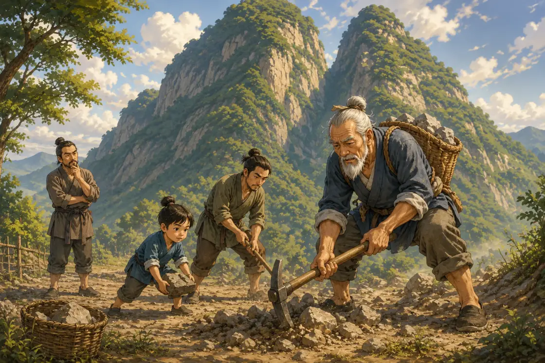 Illustration for the Chinese story “Moving the Mountain”