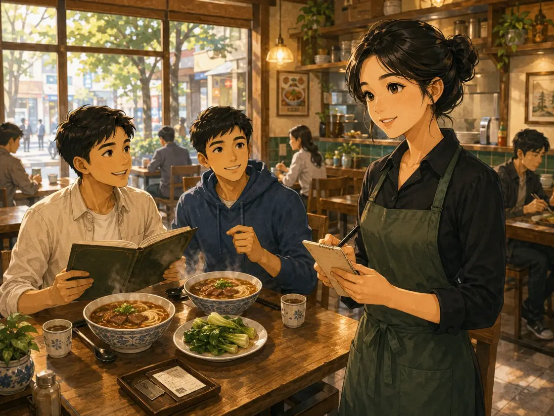 Illustration for the Chinese story “Ordering at a Restaurant (Part 1)”
