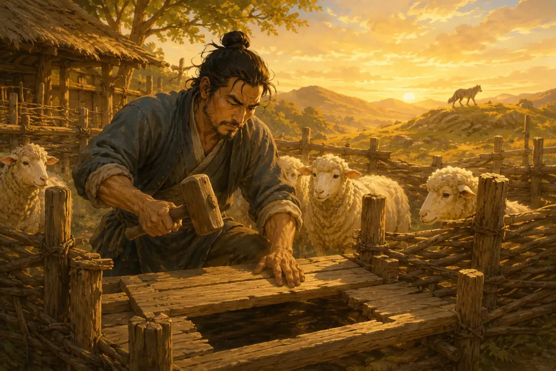 Illustration for the Chinese story “Mending the Sheep Pen”