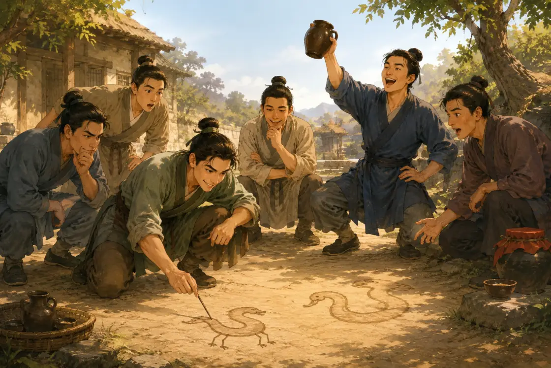 Illustration for the Chinese story “The Snake with Feet”