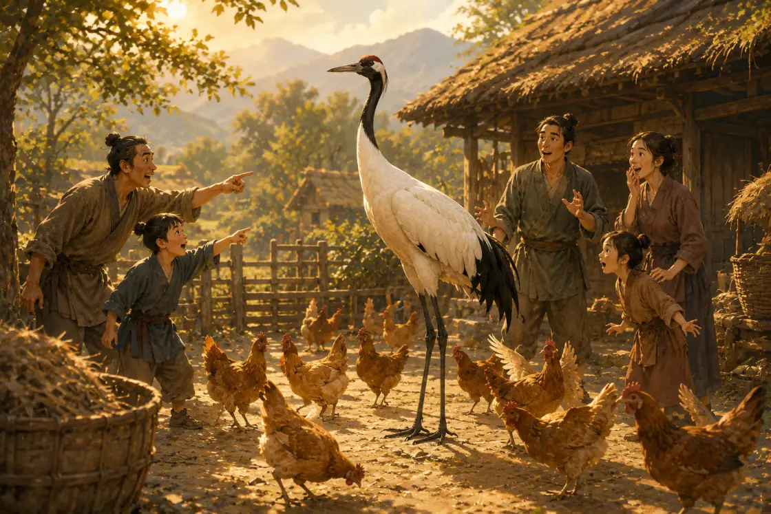 Illustration for the Chinese story “The Tall Crane”