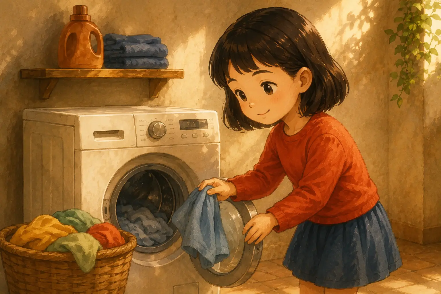 Illustration for the Chinese story “Washing clothes”