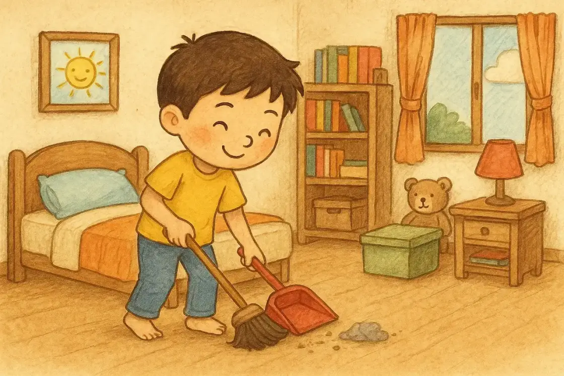 Illustration for the Chinese story “Cleaning the room”