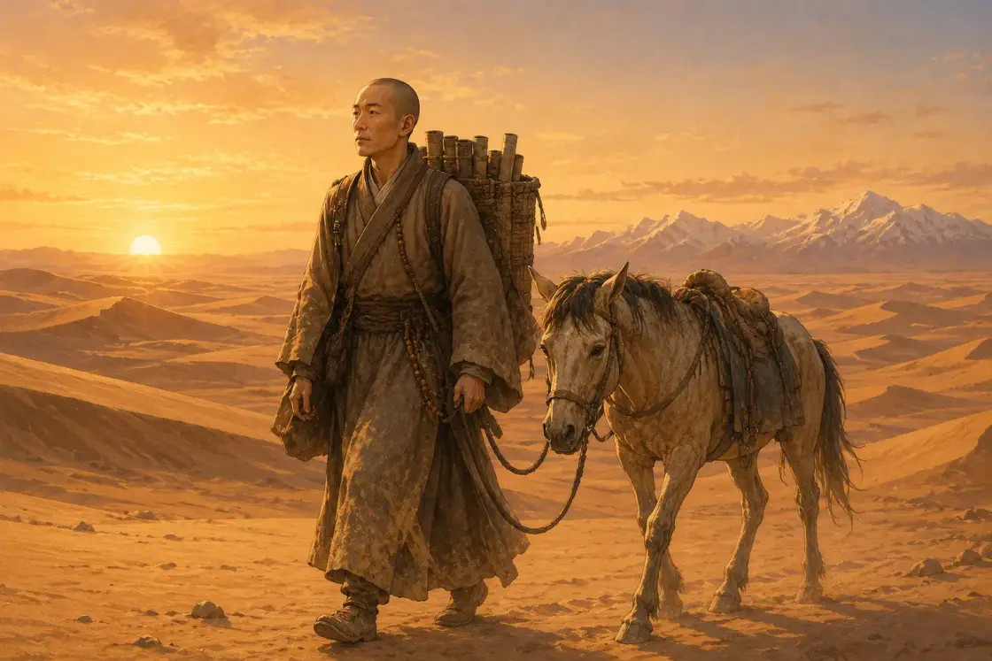 Illustration for the Chinese story “Xuanzang: Leaving Without Permission (Part 1)”